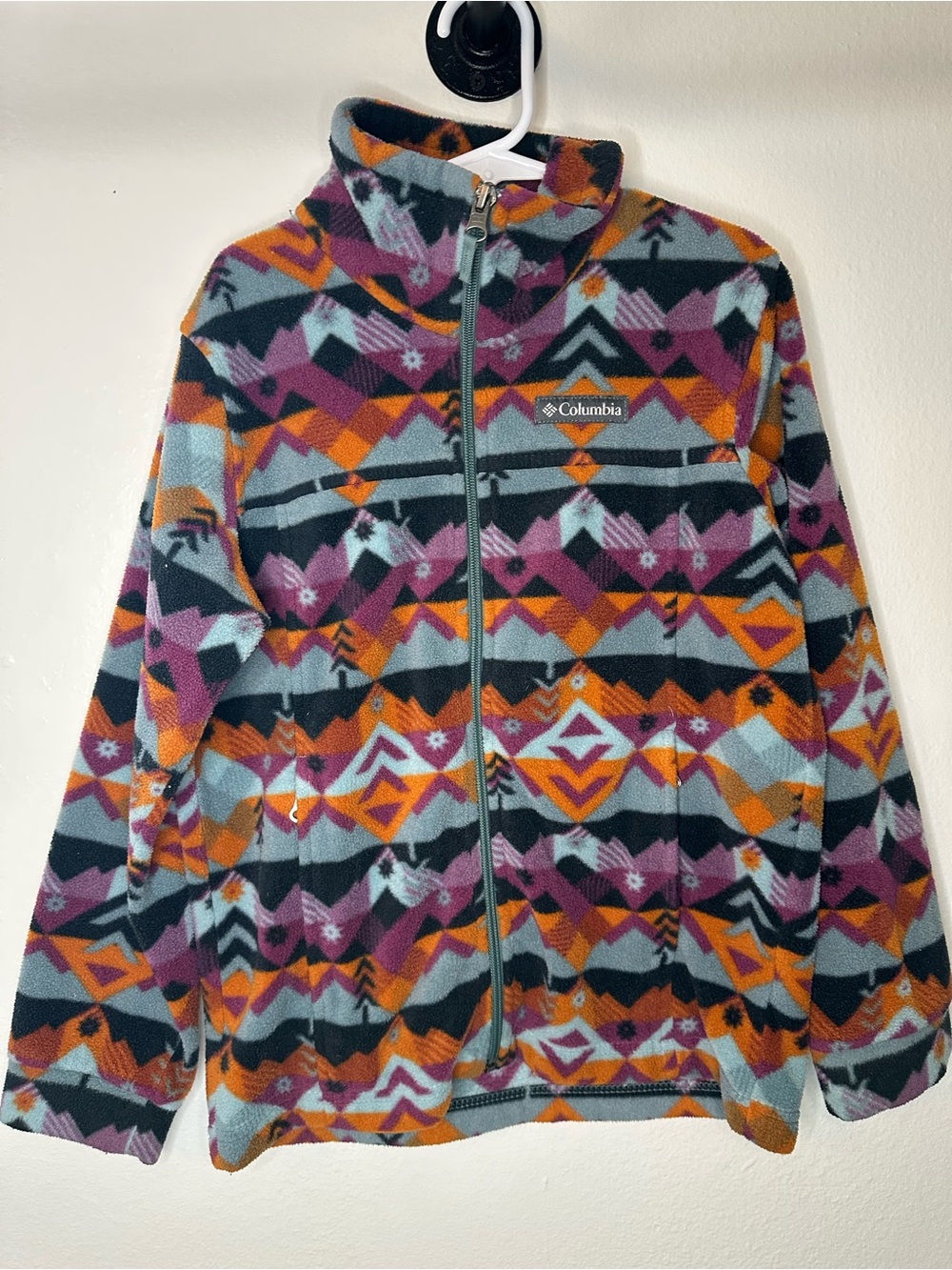 Kids Columbia Fleece Jacket in Orange, Purple and Light Blue Aztec Print